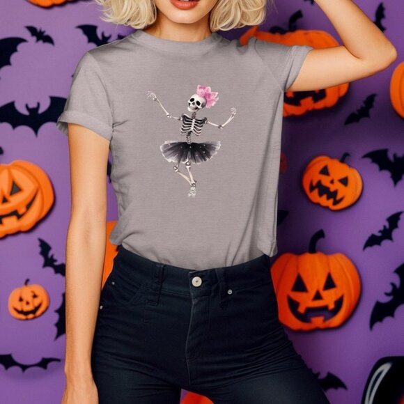 Ballerina Skeleton Shirt, Pink Skeleton, Coquette Halloween - Picture 1 of 3